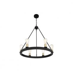 6-Light Vintage Brass Wagon Wheel Chandelier in Black by Tatahance