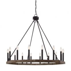 Farmhouse Vintage 16-Light Black Candle Style Octagonal Wagon Wheel Chandelier by Tatahance