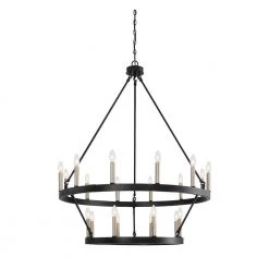 Farmhouse Vintage 20-Light Gold Candle Style Octagonal Wagon Wheel Chandelier in Black by Tatahance