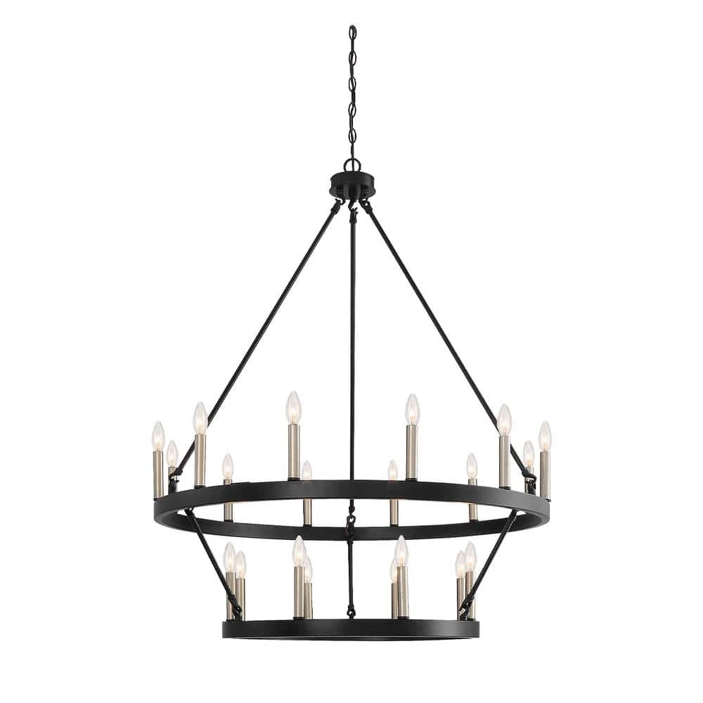 Farmhouse Vintage 20-Light Gold Candle Style Octagonal Wagon Wheel Chandelier in Black by Tatahance