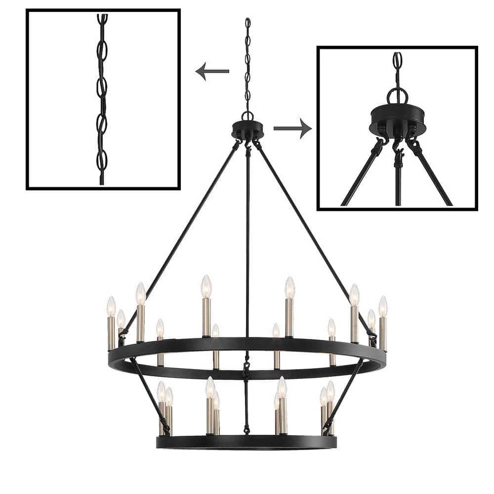 Farmhouse Vintage 20-Light Gold Candle Style Octagonal Wagon Wheel Chandelier in Black by Tatahance - Image 2
