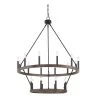 Farmhouse Vintage 20-Light Black Candle Style Wagon Wheel Chandelier in Ironwood by Tatahance