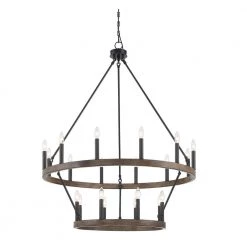 Farmhouse Vintage 20-Light Black Candle Style Wagon Wheel Chandelier in Ironwood by Tatahance