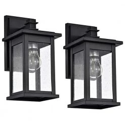 6 in. W 1-Light Black Wall Sconce with Seeded Glass Shade (Set of 2) by Tatahance