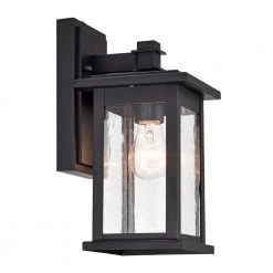 6 in. W 1-Light Black Sconce with Seeded Glass Shade and Dusk to Dawn Sensor by Tatahance