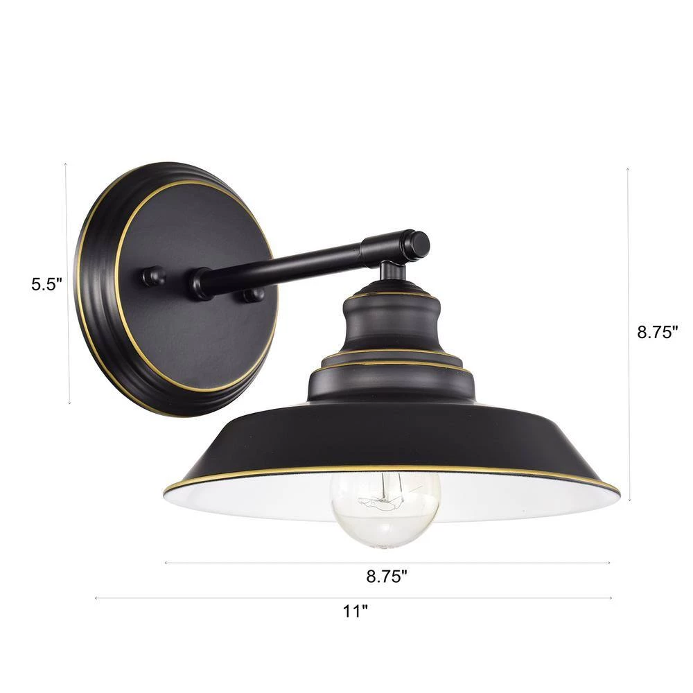 8.75 in. W 1-Light Black Vanity Light with Metal Shade by Tatahance - Image 2