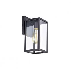 5 in. W 1-Light Black Sconce with Clear Glass Shade and Dusk to Dawn Sensor by Tatahance