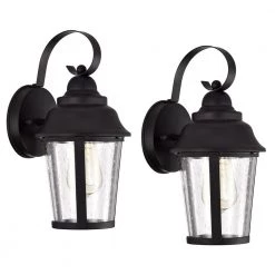 6 in. W 1-Light Outdoor Black Wall Sconce with Clear Seedy Glass (Set of 2) by Tatahance
