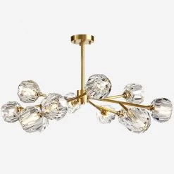 36 in. 12-Light Solid Brass Modern Crystal Chandelier Sputnik Pendant Lighting by SILJOY