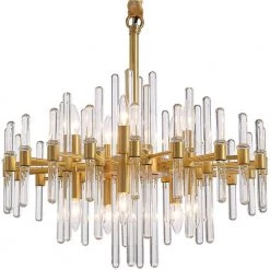 24 in. 10-Light Modern Gold Crystal Chandelier for Kitchen Island Dinning Room Pendant Light Fixtures by SILJOY