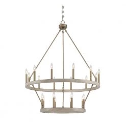 Farmhouse Vintage 20-Light Gold Candle Style Octagonal Wagon Wheel Chandelier in Brass by Tatahance