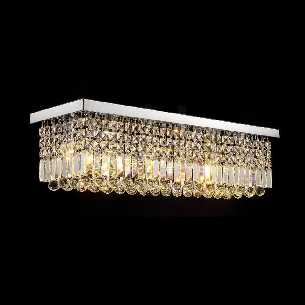 6-Light Chrome Modern Crystal Chandelier Rectangular Flush Mount by SILJOY