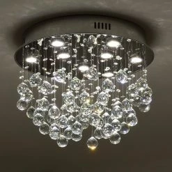 9-Light Chrome Crystal Chandelier Ceiling Flush Mount Light Modern Ceiling Light Fixture by SILJOY