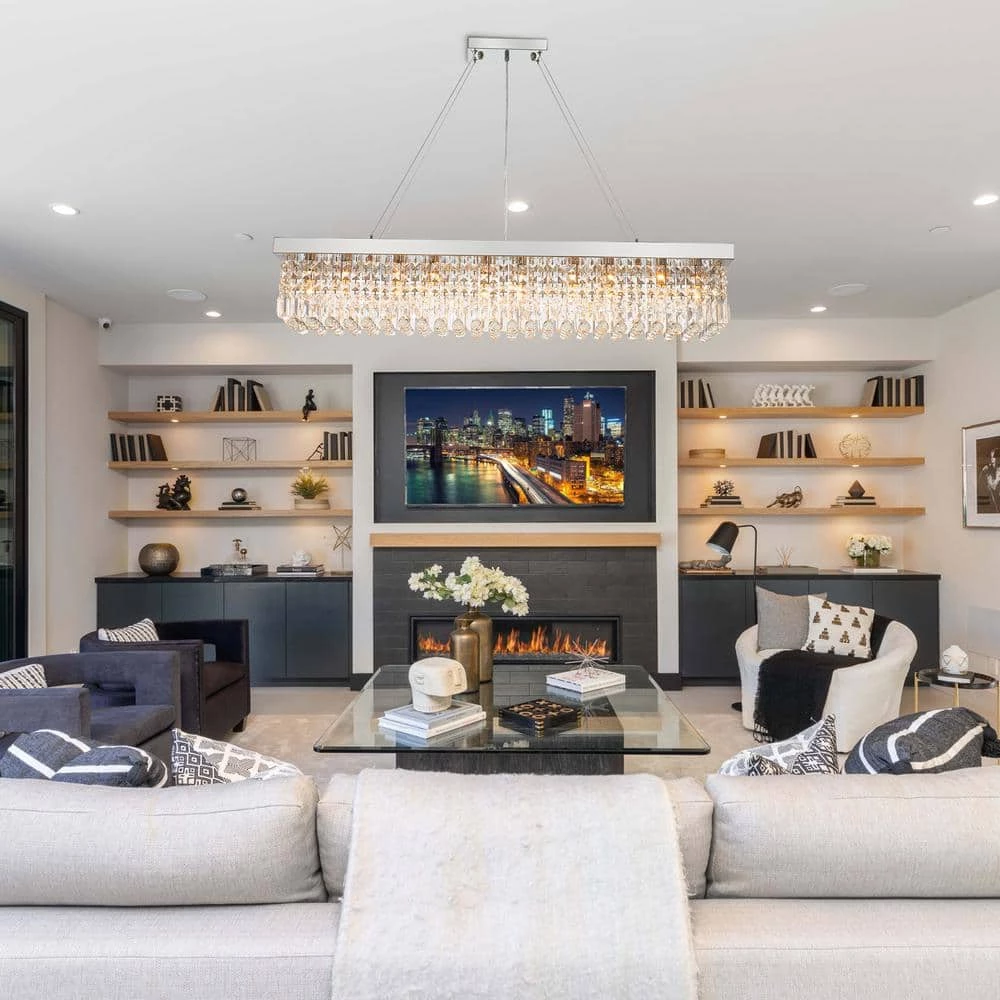 47 in. 10-Light Chrome Crystal Kitchen Island Rectangular Dining Room Chandelier by SILJOY - Image 9