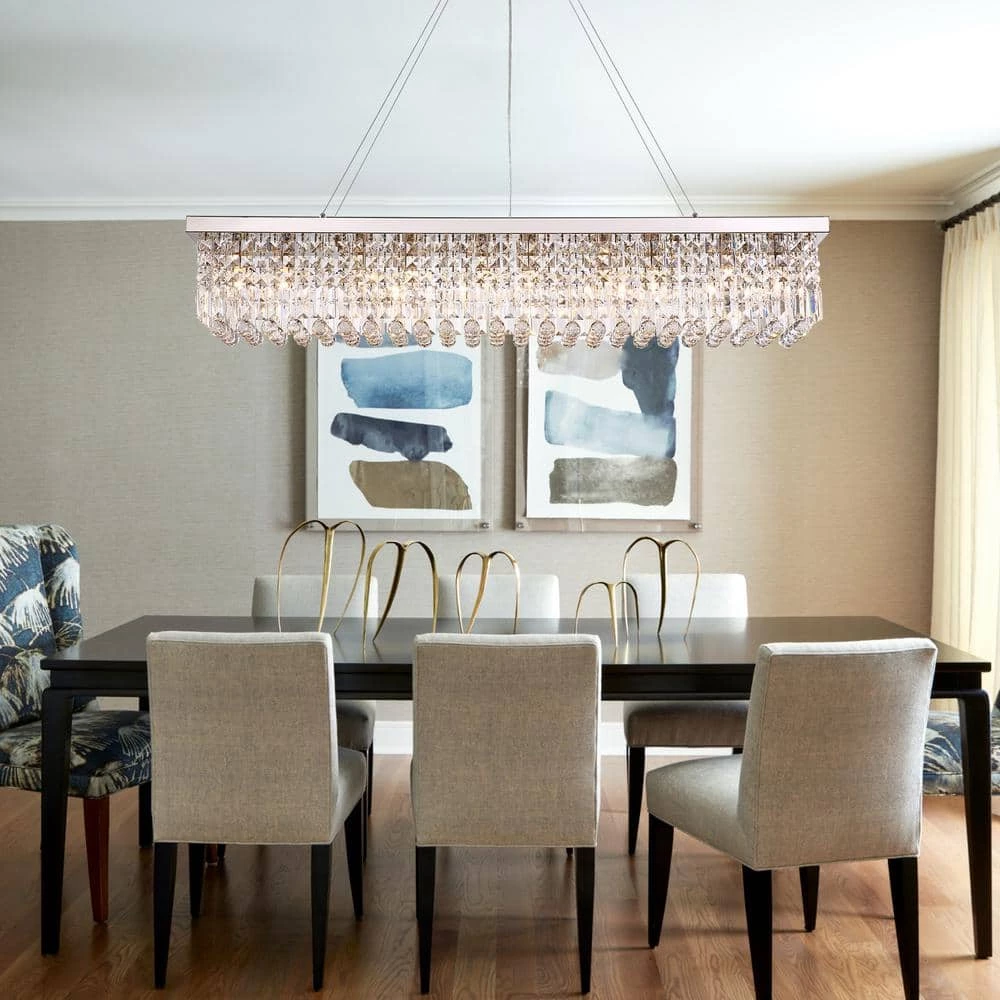 47 in. 10-Light Chrome Crystal Kitchen Island Rectangular Dining Room Chandelier by SILJOY - Image 3