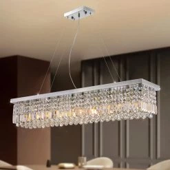 47 in. 10-Light Chrome Crystal Kitchen Island Rectangular Dining Room Chandelier by SILJOY