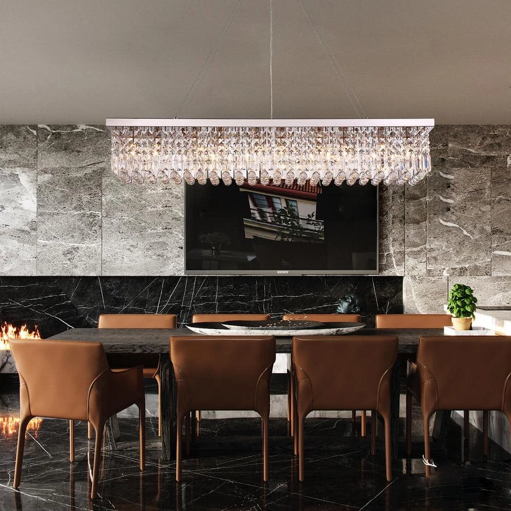 47 in. 10-Light Chrome Crystal Kitchen Island Rectangular Dining Room Chandelier by SILJOY - Image 4