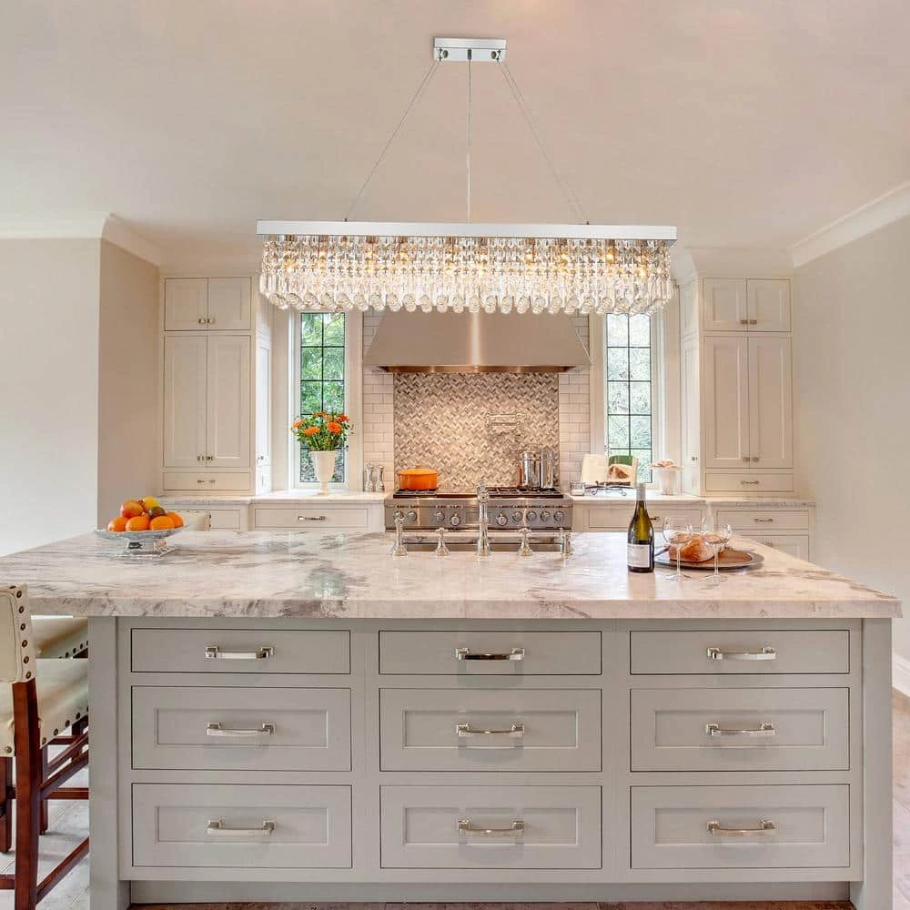 47 in. 10-Light Chrome Crystal Kitchen Island Rectangular Dining Room Chandelier by SILJOY - Image 2