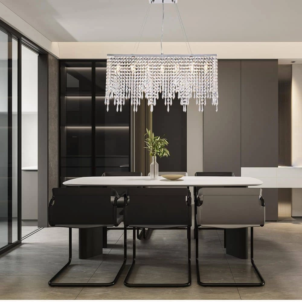 40 in. 8-Light Chrome Rectangle Crystal Chandelier Island Lighting Dining Room Chandeliers by SILJOY - Image 8