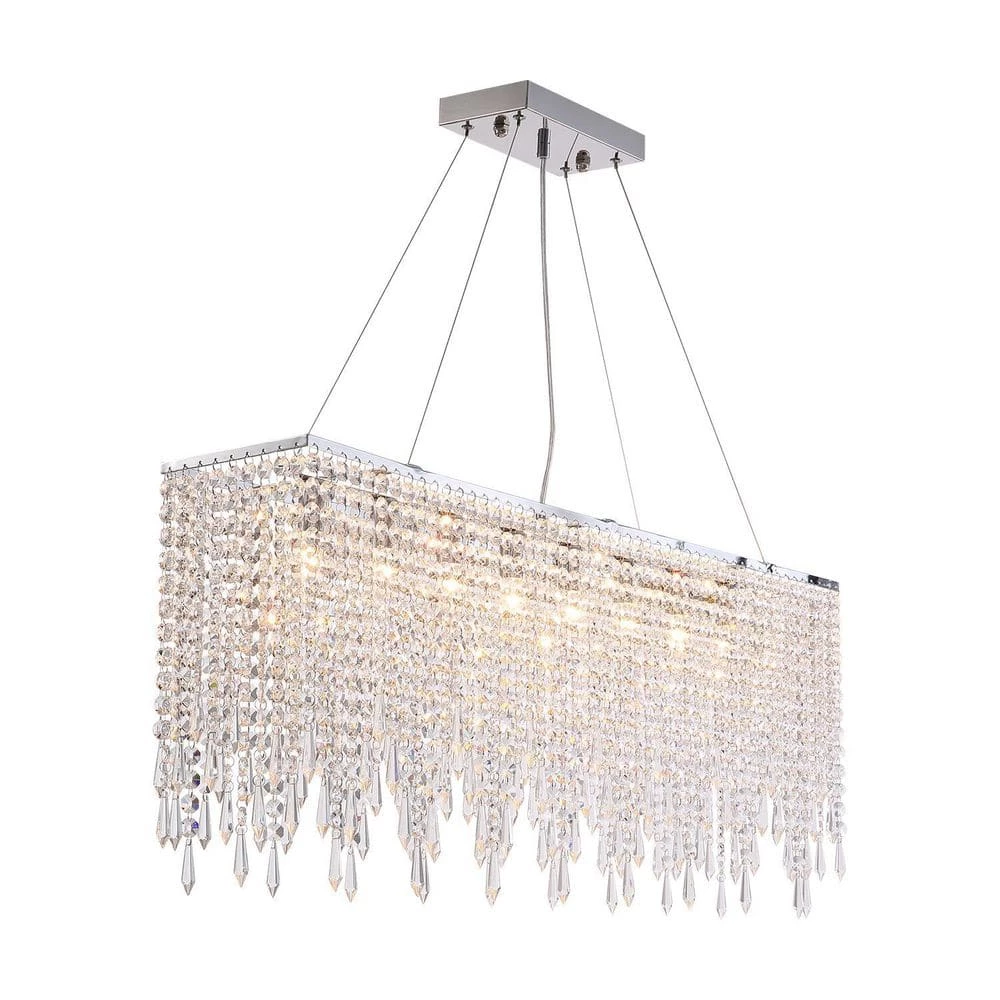 40 in. 8-Light Chrome Rectangle Crystal Chandelier Island Lighting Dining Room Chandeliers by SILJOY