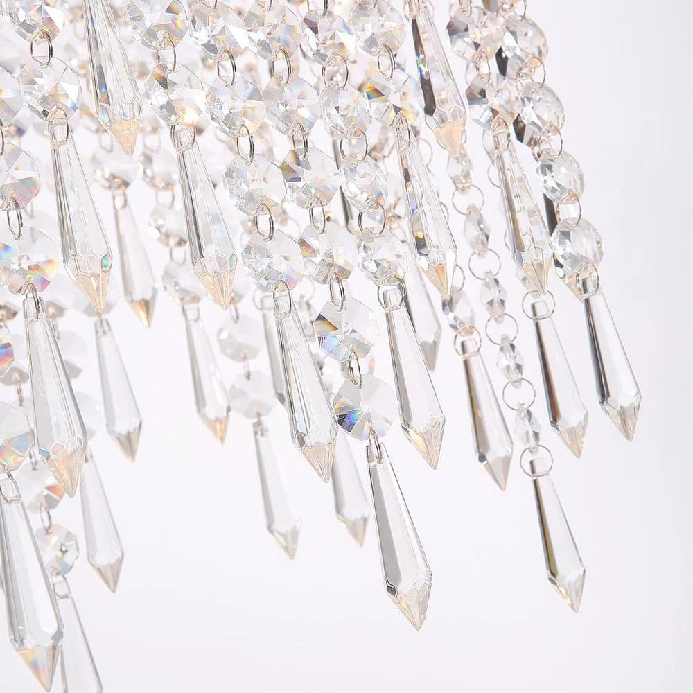 40 in. 8-Light Chrome Rectangle Crystal Chandelier Island Lighting Dining Room Chandeliers by SILJOY - Image 3