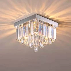 10 in. 2-Light Chrome Modern Chandelier Square Ceiling Flush Mount Lighting For Living Room by SILJOY