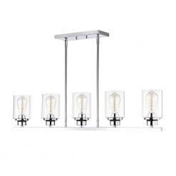 5-Light Chrome Pendant Design Pendant Light with Clear Glass Shade by Tatahance