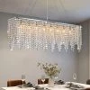 Shire 40 in. Chrome Modern Crystal Chandelier, Kitchen Island Pendant Lighting, 8-Light Linear Dining Room Chandelier by SILJOY