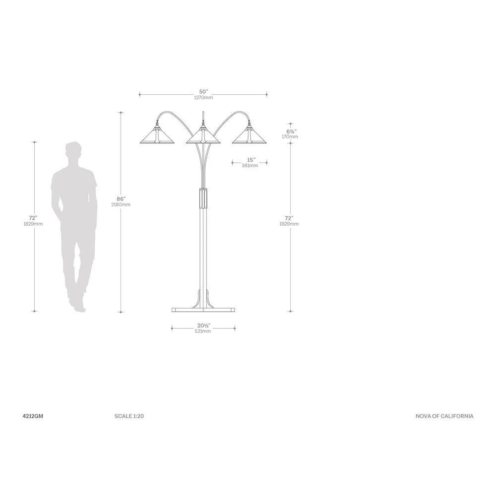 Mica 86 in. Dark Brown Arc Lamp with 3-Lights by NOVA of California - Image 7