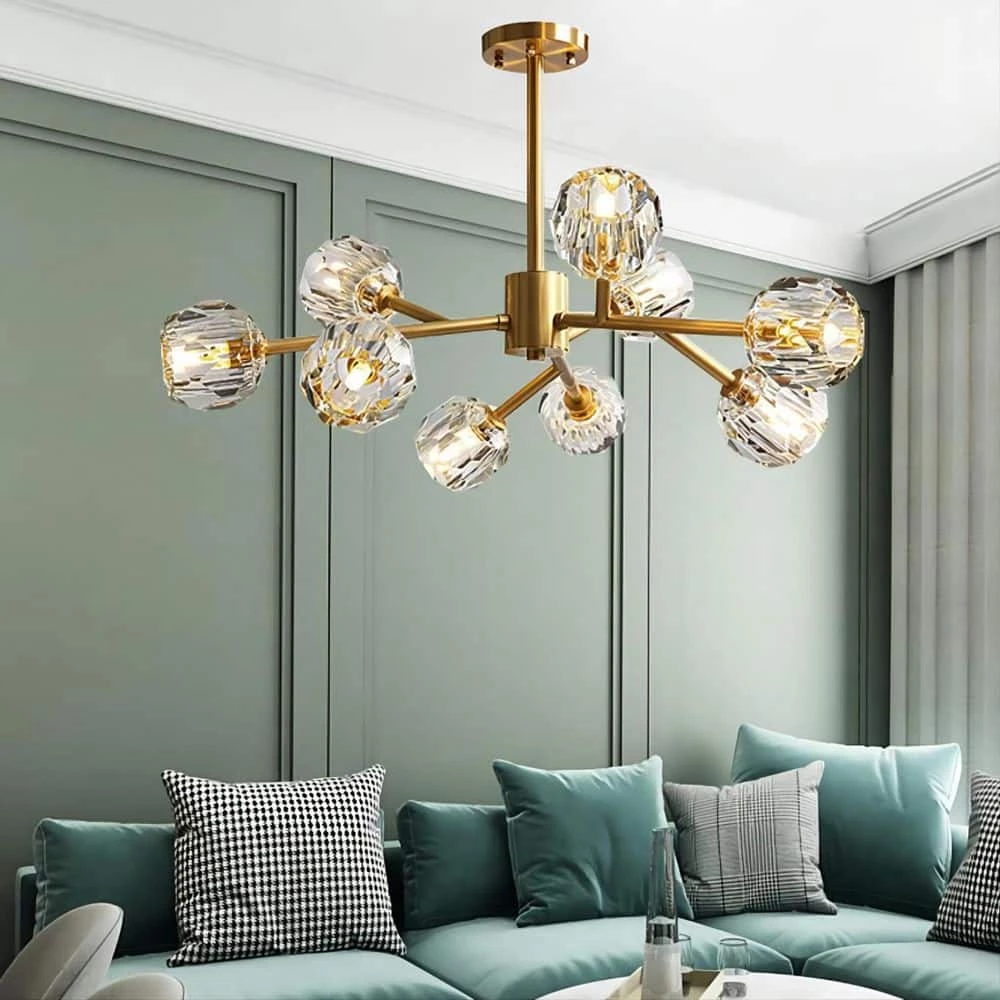 32 in. 9-Light Gold Modern Crystal Chandelier with Crystal Clear Glass Shade by SILJOY - Image 7