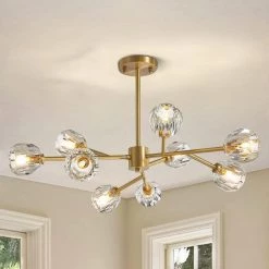 32 in. 9-Light Gold Modern Crystal Chandelier with Crystal Clear Glass Shade by SILJOY