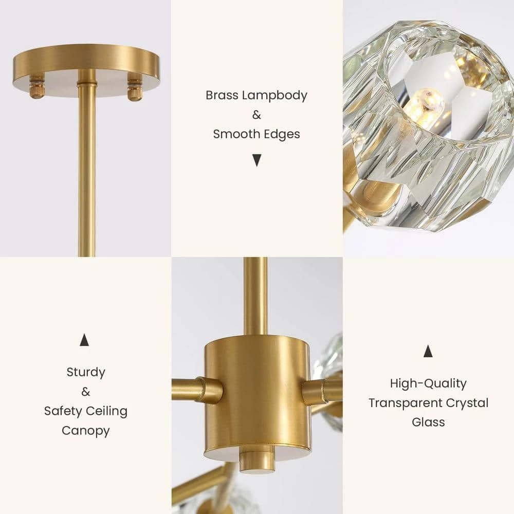32 in. 9-Light Gold Modern Crystal Chandelier with Crystal Clear Glass Shade by SILJOY - Image 3