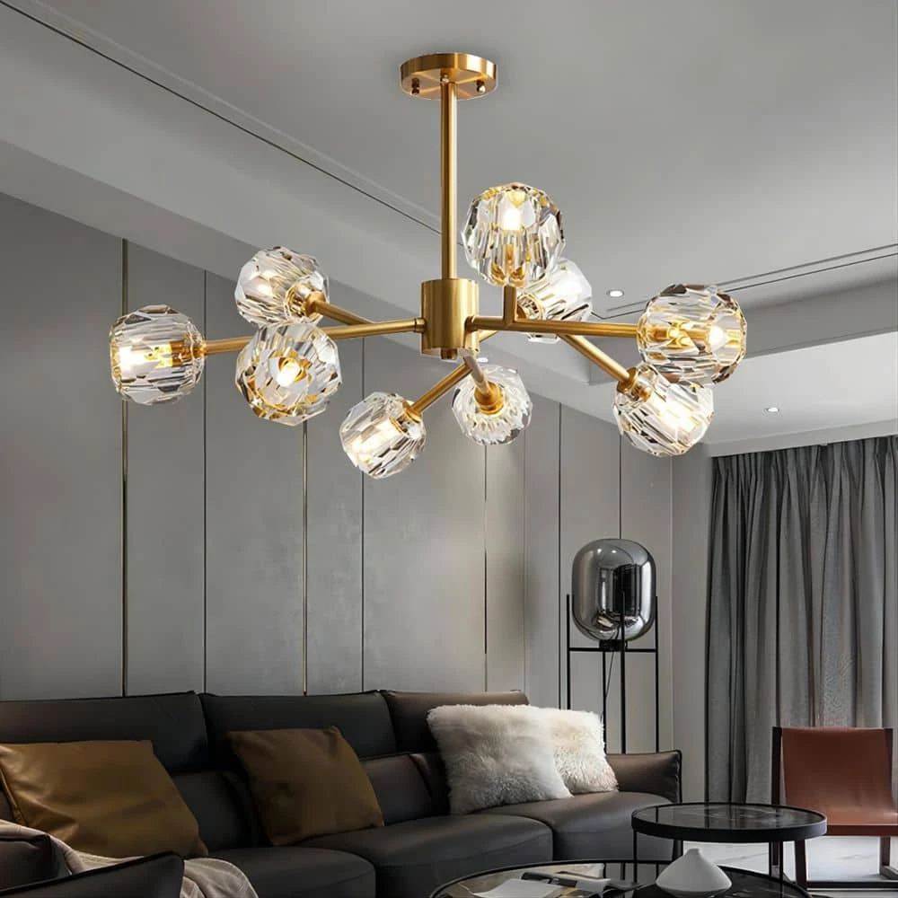 32 in. 9-Light Gold Modern Crystal Chandelier with Crystal Clear Glass Shade by SILJOY - Image 2