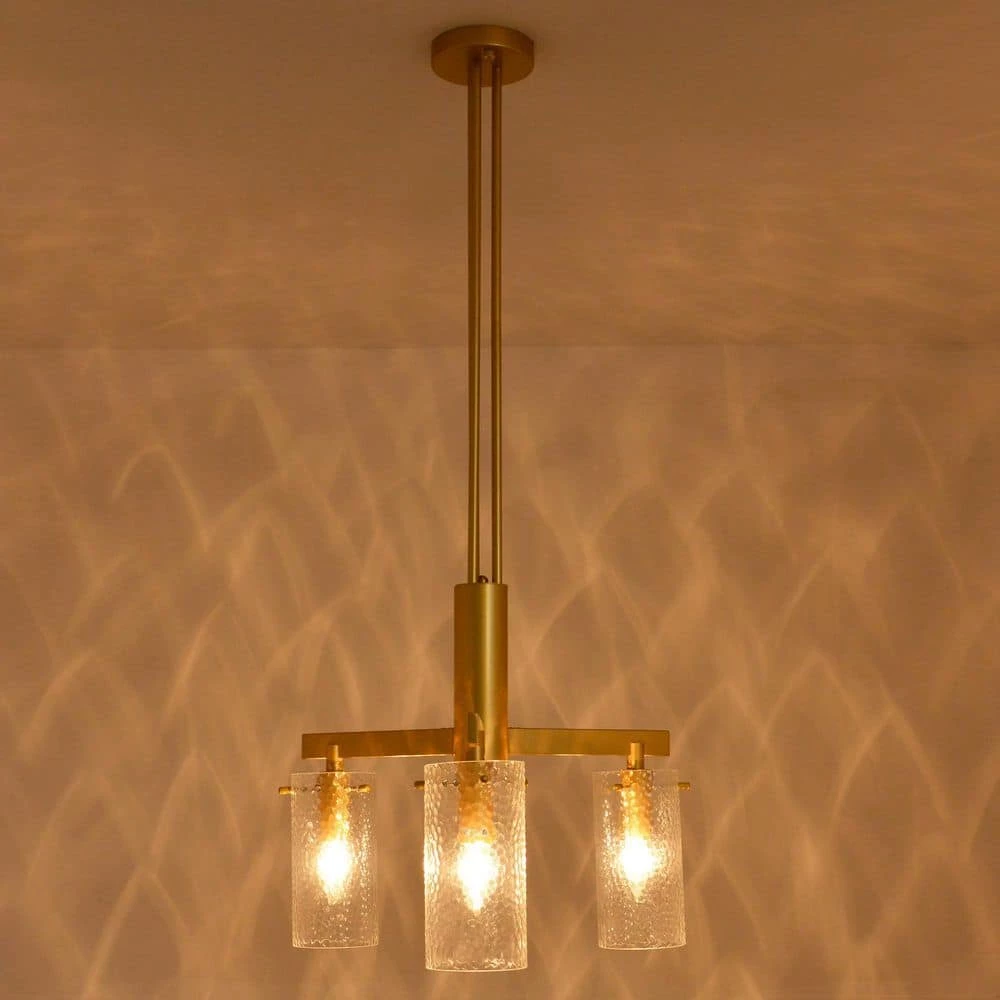 20 in. 3-Light Modern Brass Kitchen Pendant Lighting Contemporary Dining Room Chandelier with Glass Cylinder Shades by SILJOY - Image 5