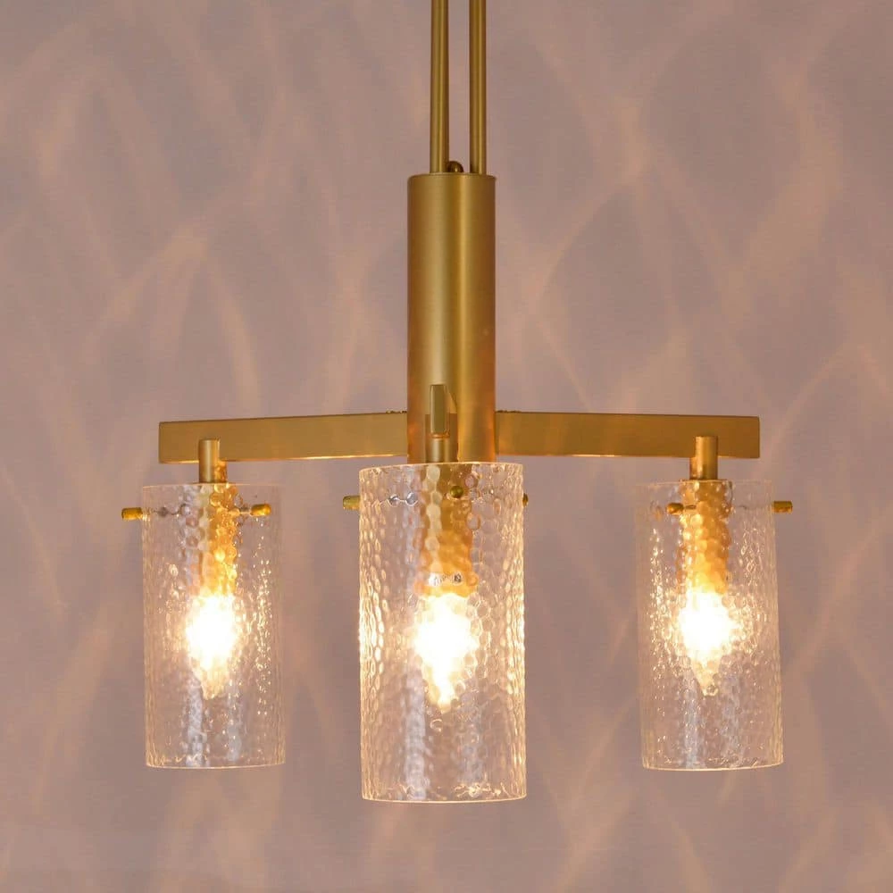 20 in. 3-Light Modern Brass Kitchen Pendant Lighting Contemporary Dining Room Chandelier with Glass Cylinder Shades by SILJOY - Image 4