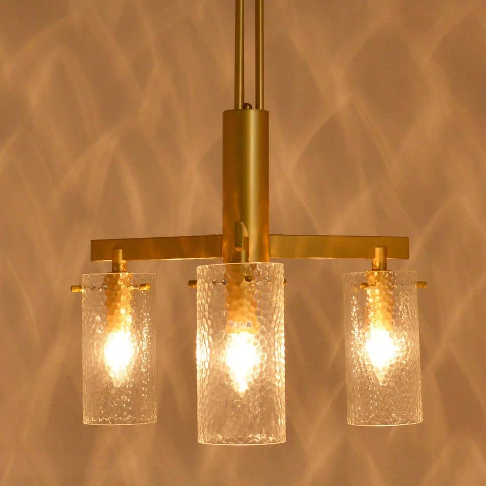 20 in. 3-Light Modern Brass Kitchen Pendant Lighting Contemporary Dining Room Chandelier with Glass Cylinder Shades by SILJOY - Image 3