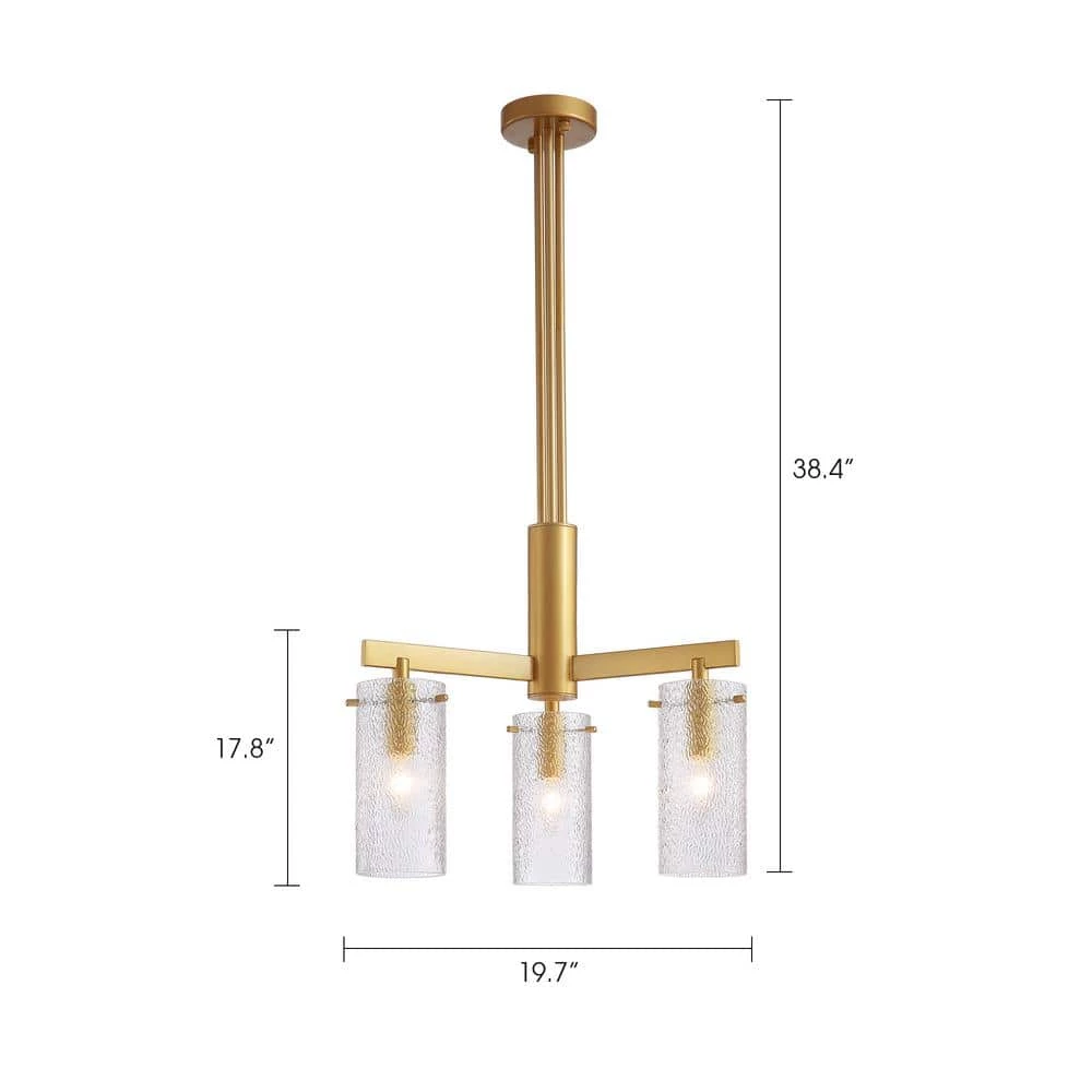 20 in. 3-Light Modern Brass Kitchen Pendant Lighting Contemporary Dining Room Chandelier with Glass Cylinder Shades by SILJOY - Image 6