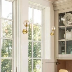 Modern Gold Bathroom Vanity Light 1-Light Modern Wall Sconce with Amber Glass Globe by SILJOY