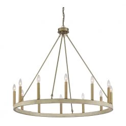 Farmhouse Vintage 12-Light Gold Candle Style Octagonal Wagon Wheel Chandelier in Gold by Tatahance