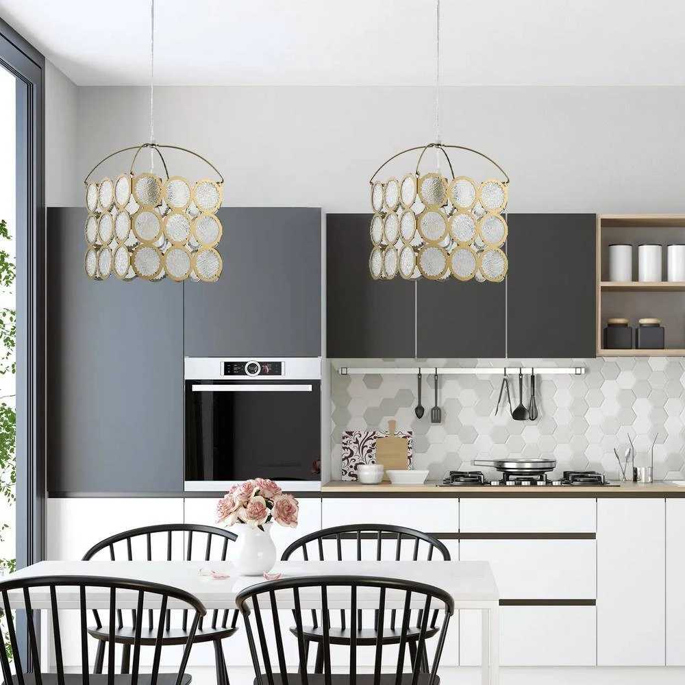 1-Light Gold Pendant Light with Glass Shade by Tatahance - Image 6