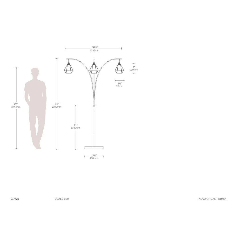 85 in. Gunmetal Artifacts 3-Light Arc Lamp by NOVA of California - Image 7