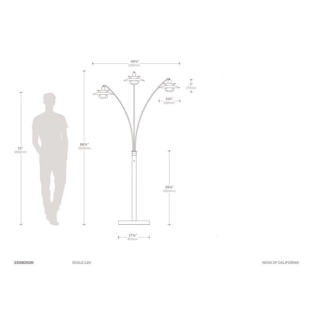 83 in. 3-Light Gunmetal Arc Lamp Palm Spring by NOVA of California - Image 2