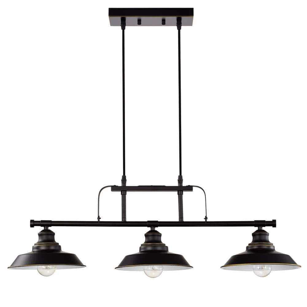 3-Light Matte Black Pendant Design Pendant Light with Metal Shade by Tatahance