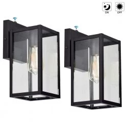 4.72 in. W 1-Light Outdoor Matte Black Wall Sconce with Dusk to Dawn Sensor and Clear Glass (Set of 2) by Tatahance