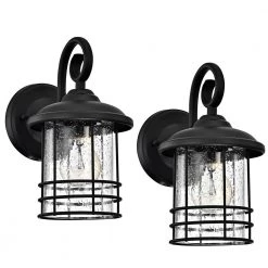 5.5 in. W 1-Light Outdoor Matte Black Wall Sconce with Clear Seedy Glass (Set of 2) by Tatahance