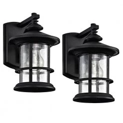 6 in. W 1-Light Outdoor Matte Black Wall Sconce with Glass Shade (Set of 2) by Tatahance