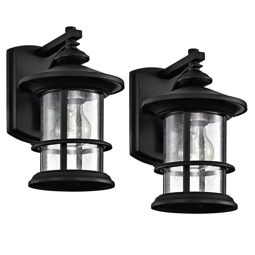 6 in. W 1-Light Outdoor Matte Black Wall Sconce with Glass Shade (Set of 2) by Tatahance