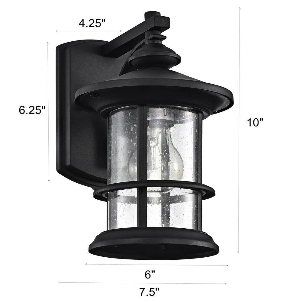 6 in. W 1-Light Outdoor Matte Black Wall Sconce with Glass Shade (Set of 2) by Tatahance - Image 7