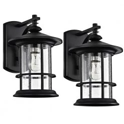6 in. W 1-Light Outdoor Wall Matte Black Sconce with Clear Seedy Glass (Set of 2) by Tatahance
