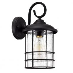 6.5 in. W 1-Light Matte Black Sconce with Seeded Glass Shade by Tatahance